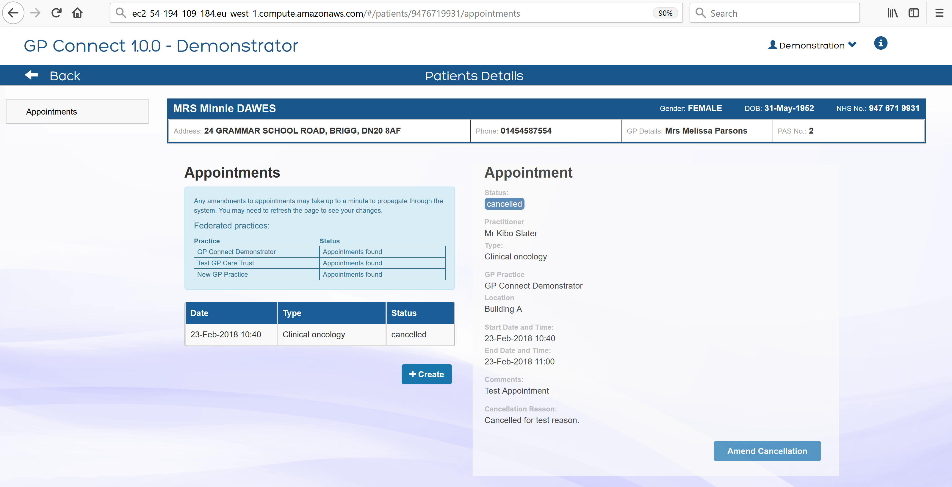 GP Connect Demonstrator Patient Summary